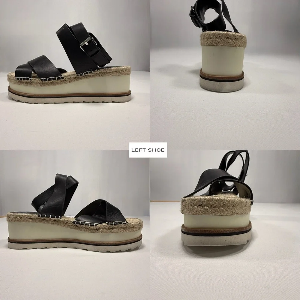 Boho Marc Fisher Black Leather Platform Espadrille Sandals Size 10